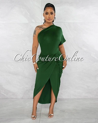 *Shyla Hunter Green Draped Front Midi Dress