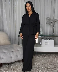 Letitia Black Shirt & Pants Set