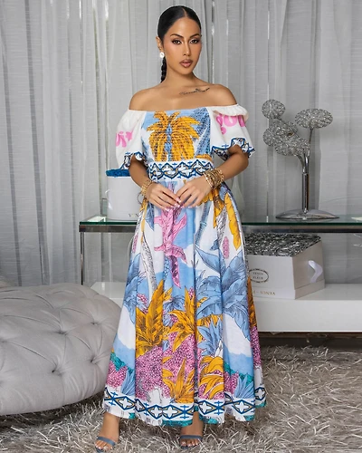 Gracelynn Blue Multi-Color Print Maxi Dress