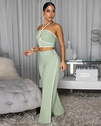 Callan Sage Green Rope Trim Halter Pants Set