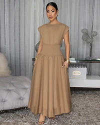 Iman Dark Khaki Midi Dress