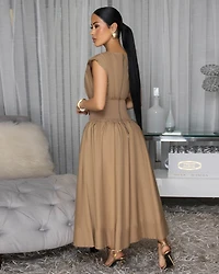 Iman Dark Khaki Midi Dress