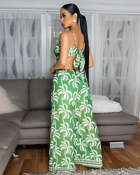 Zoya Sage Green White Print Cut-Out Front Jumpsuit