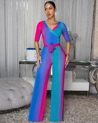 *Malakai Blue Ombre Faux Wrap Jumpsuit