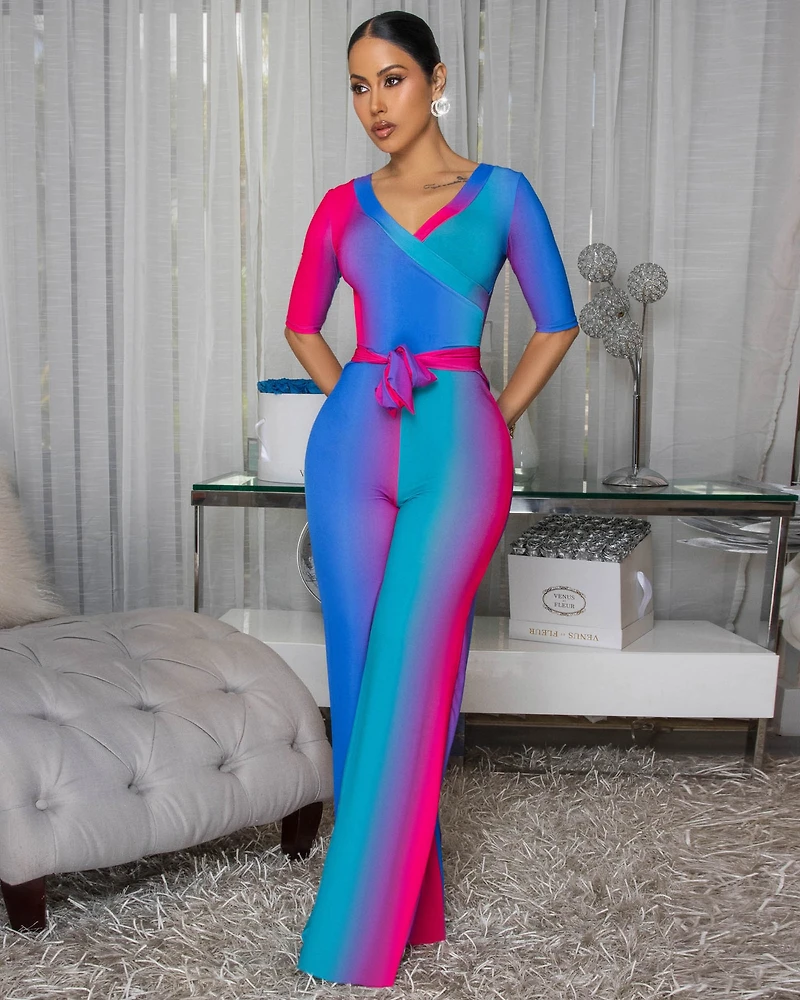 *Malakai Blue Ombre Faux Wrap Jumpsuit