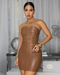 Asia Nude Faux Leather Mini Dress