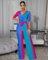 *Malakai Blue Ombre Faux Wrap Jumpsuit
