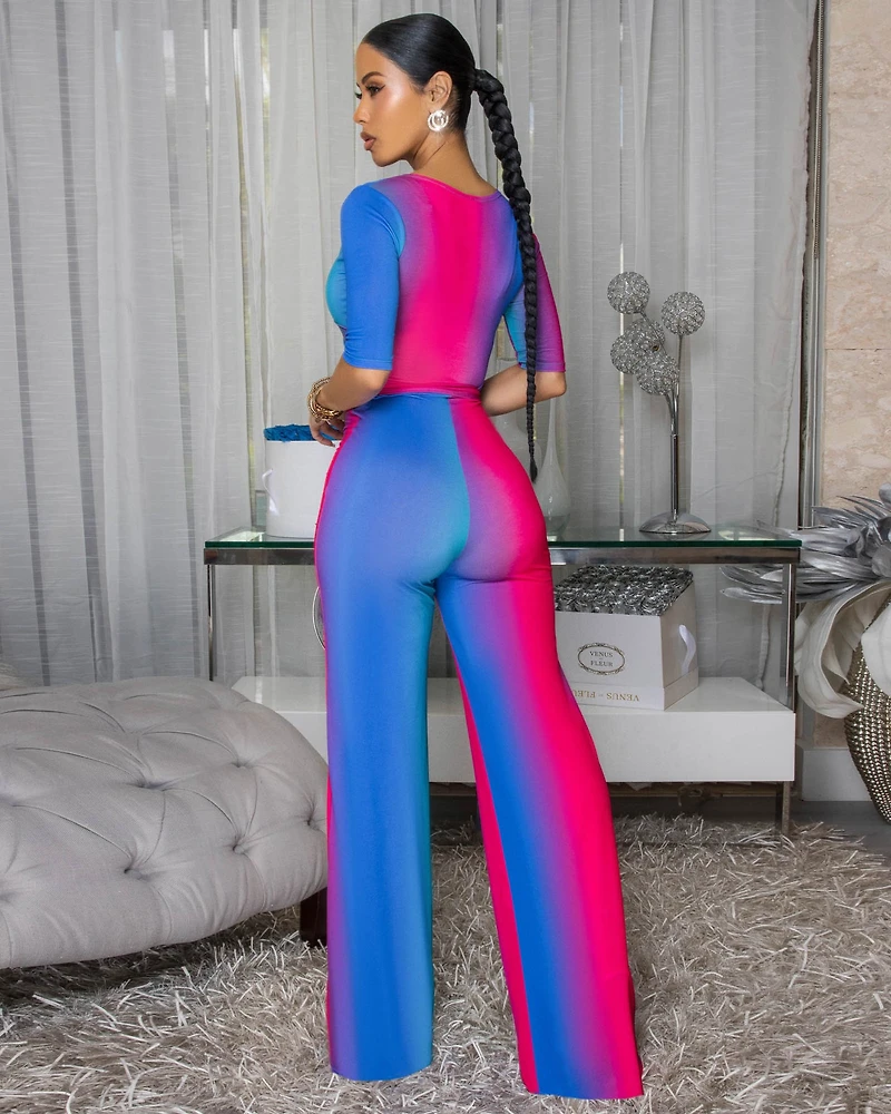 *Malakai Blue Ombre Faux Wrap Jumpsuit