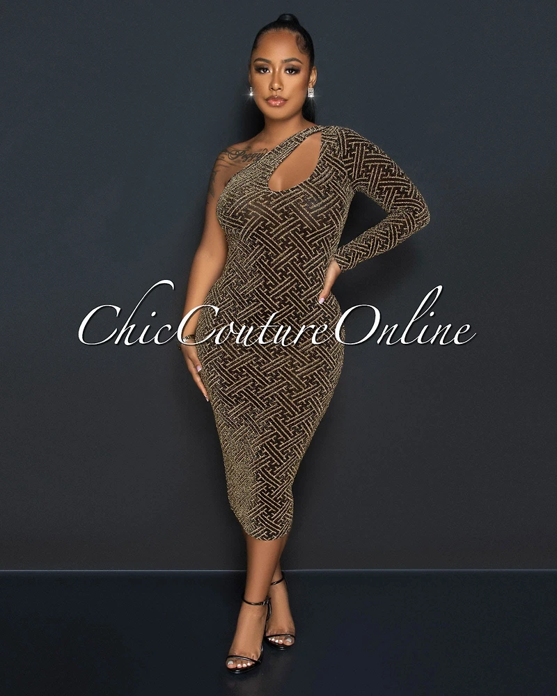Josephine Black Gold Shimmer Mesh Sheer Dress