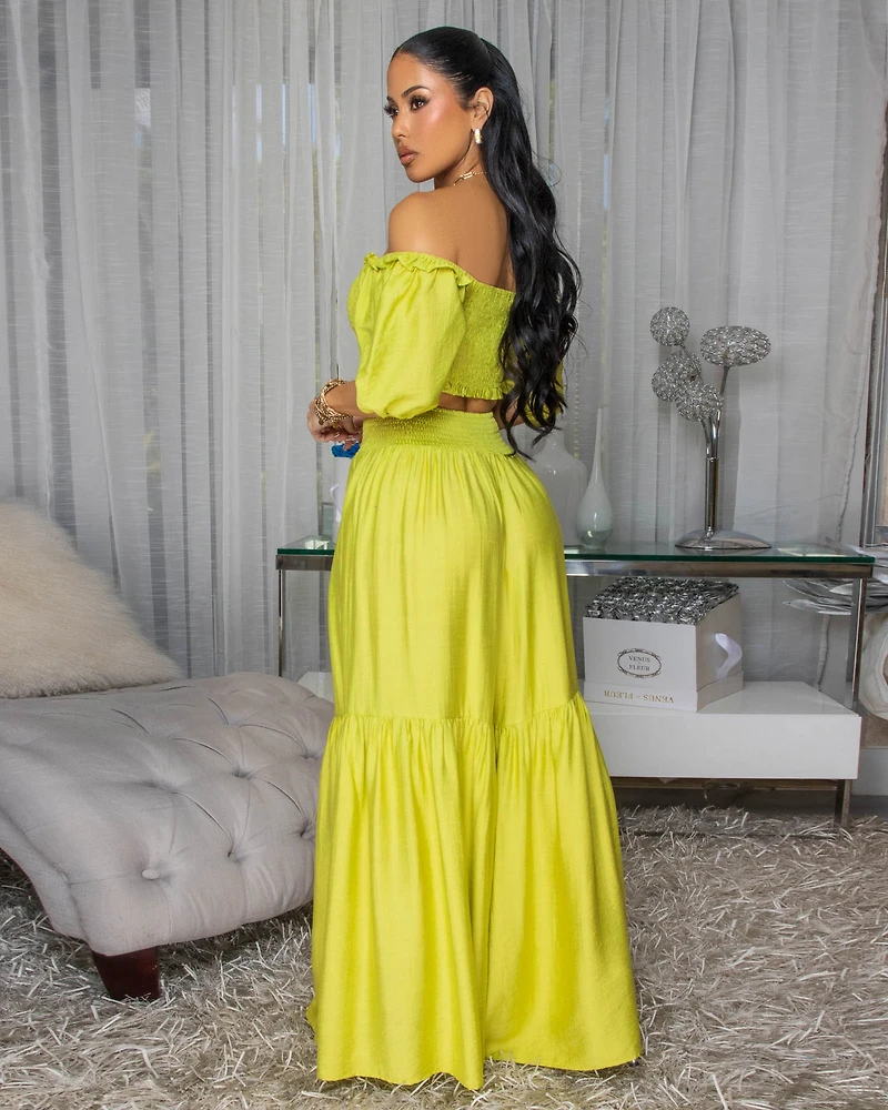 Andy Citron Smocked Crop Top & Wide Pants Set