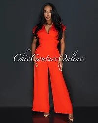 *Silo Red Collared Cross Tie Top & Wide Legs Pants Set