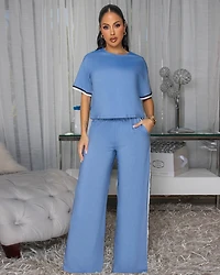 Emmalee Blue Chambray Top & Wide Pants Set