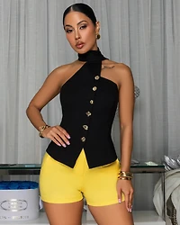 Autty Black Gold Buttons LUXE Halter Top