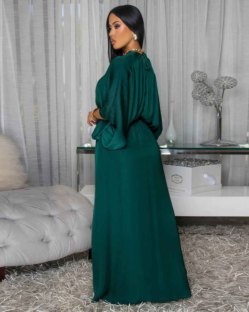 Tyra Forrest Green Silky Maxi Dress
