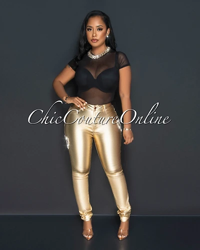 *Teena Gold Rhinestones Hearts High Waist Skinny Jeans