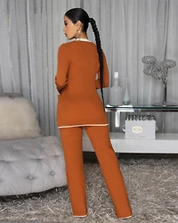 India Rust Orange White Trim Knit Pants Set