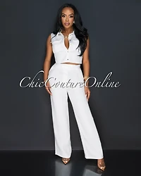 Koa Off-White Sleeveless Cargo Top & Wide Legs Pants Set