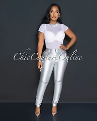 *Teena Silver Rhinestones Hearts High Waist Skinny Jeans