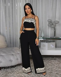 Tanaya Black Cream Embroidery Pants Set