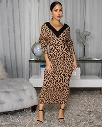 Elvaney Nude Black Leopard Print Maxi Dress