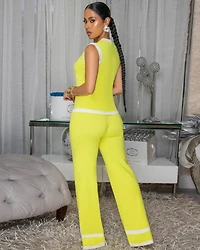 Evan Yellow White Trim Knit Pants Set
