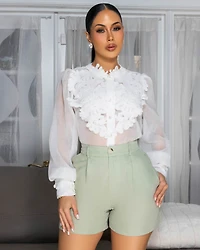 Kidman Off-White Appliqué Design LUXE Mesh Blouse