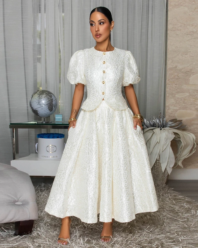 Indira Ivory Textured Woven LUXE Skirt Set