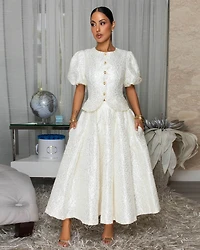 Indira Ivory Textured Woven LUXE Skirt Set