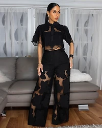 Florentia Black Crochet Top & Pants Set