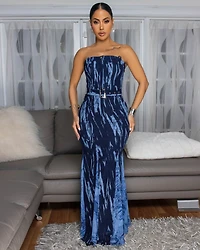 Massie Blue Denim Mermaid Maxi Dress