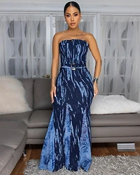 Massie Blue Denim Mermaid Maxi Dress