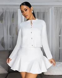 Lilianne Off-White Black Trim Mini Skirt Set