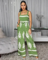 Liberty Olive Green Off-Print Woven Jumpsuit