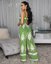 Liberty Olive Green Off-Print Woven Jumpsuit
