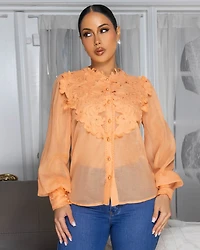 Kidman Tangerine Appliqué Design LUXE Mesh Blouse