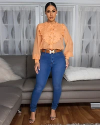 Kidman Tangerine Appliqué Design LUXE Mesh Blouse