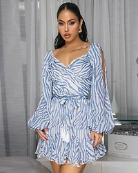 TerryAnn Blue Cream Print Cut-Out Sleeves LUXE Romper