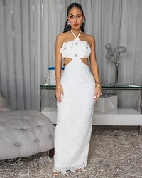 Bexxe White Crochet Padded Maxi Dress