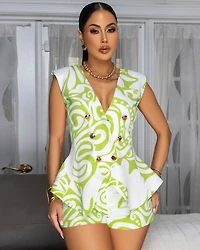 Beccam Off-White Lime Peplum Shorts Set