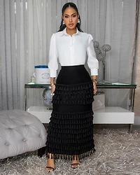 Fable White Black Top & Skirt Set