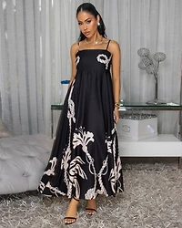 Emryn Black Nude Print Maxi Dress