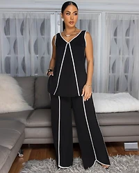 Violene Black White Trim Top & Pants Set