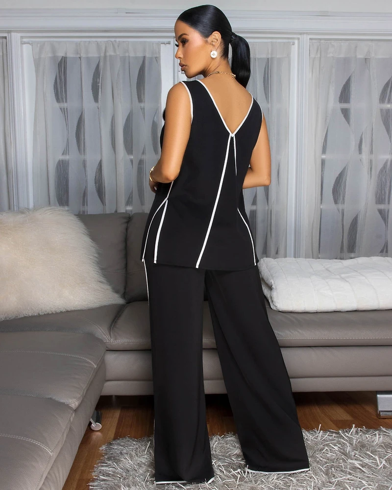 Violene Black White Trim Top & Pants Set