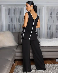 Violene Black White Trim Top & Pants Set