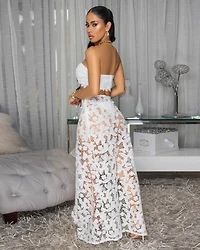 Kadijah White Bandeau Top & Crochet Cover-Up Skirt Set