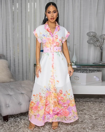 Zelda Off-White Multi-Color Floral Print Maxi Dress