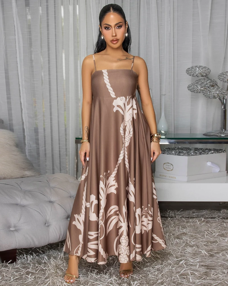 Emryn Mocha Nude Print Maxi Dress