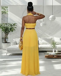 Miabelle Yellow Pleated LUXE Crop Top & Pants Set (SHIPS 3/11)