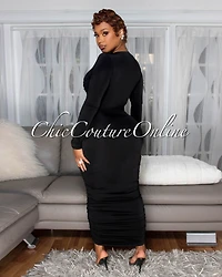 *Razelle Black Twist Bust Ruched Midi Dress