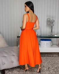 Everline Orange Belted Midi Dress